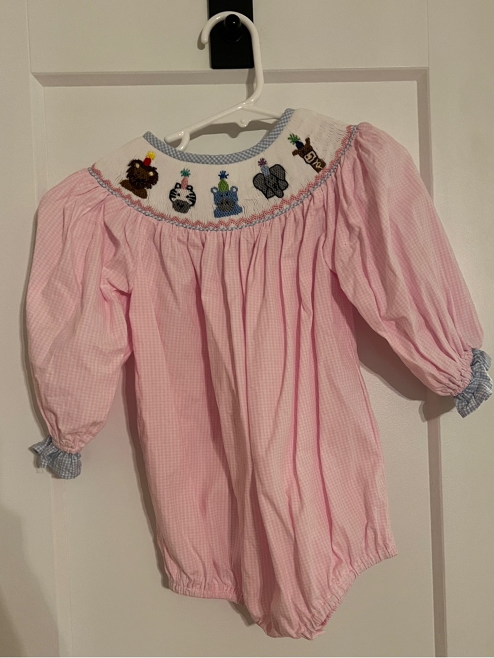 Pink Smocked Baby Bubble with Hand-Embroidered Animals